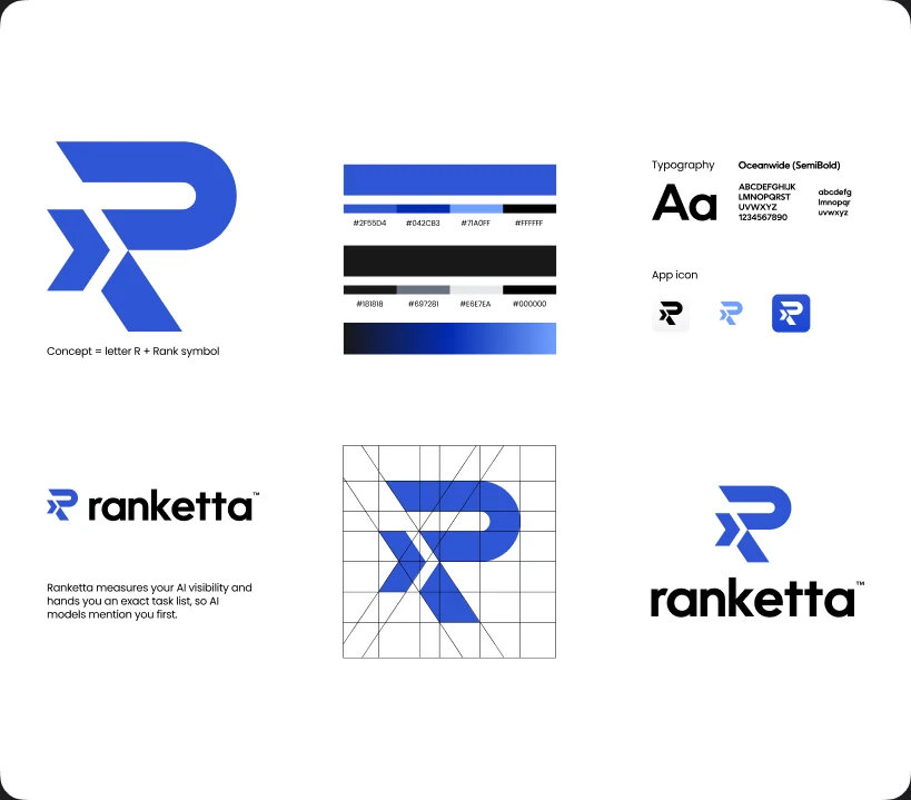 Ranketta brand identity — logo concept, colour palette, typography and app icon