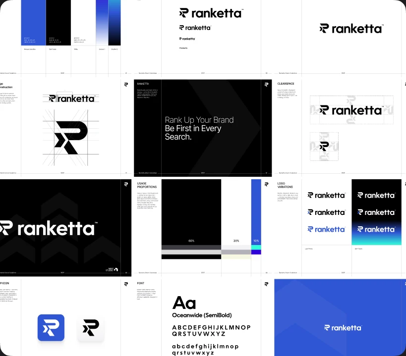 Ranketta brand guidelines — logo variations, clearspace, usage, colour and type