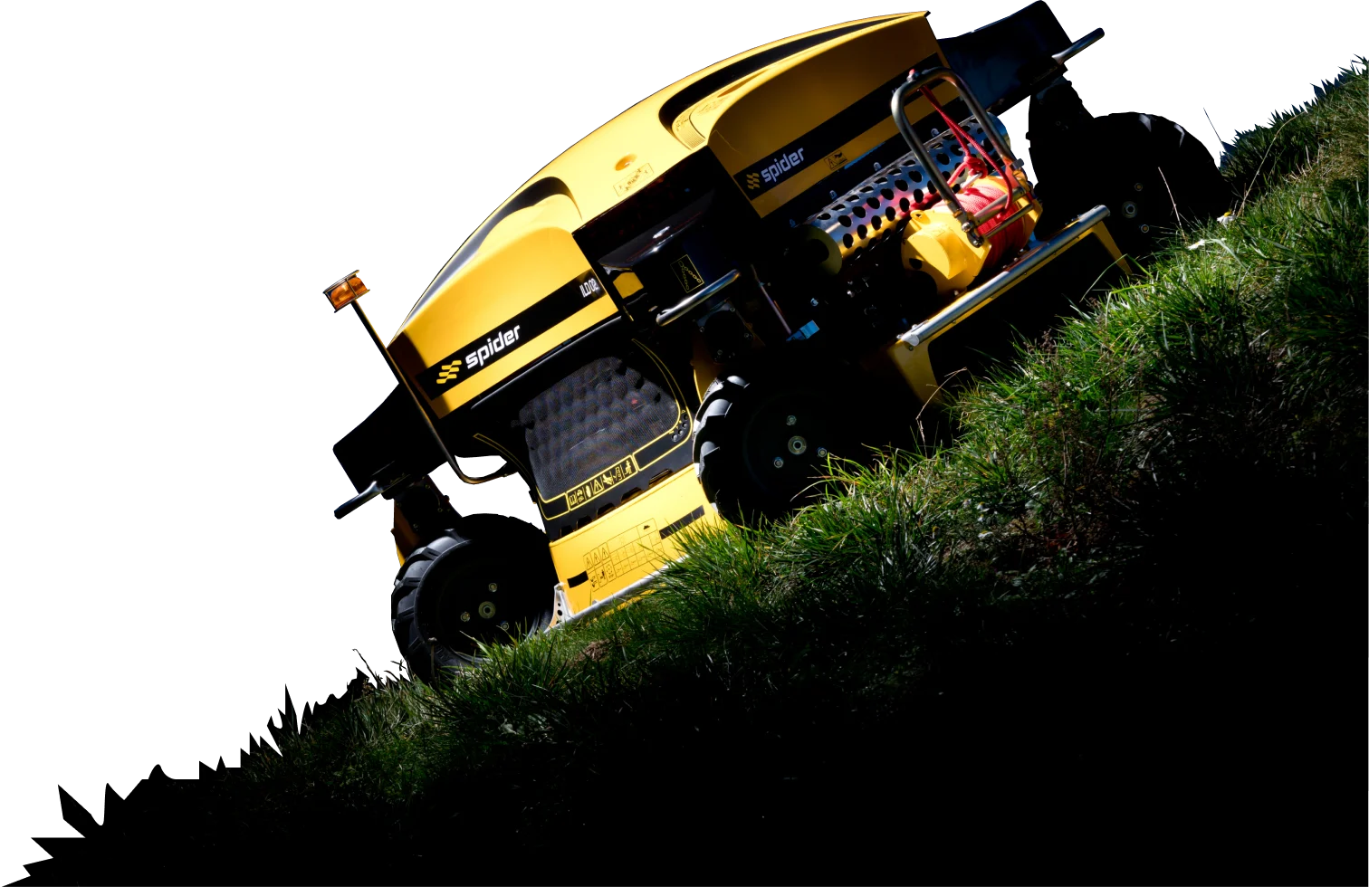 Spider remote-controlled slope mower on a hillside